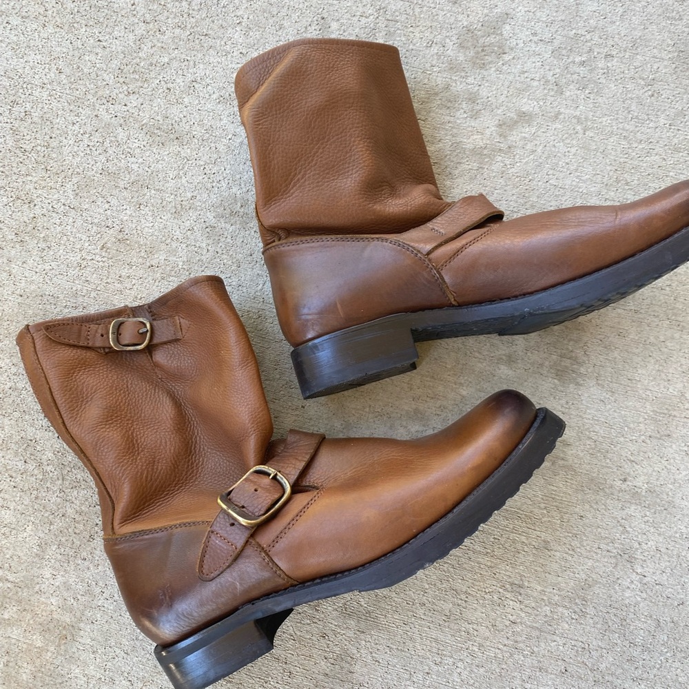 FRYE brown leather boots, size 9.5.